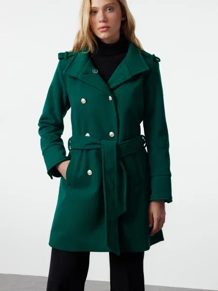 Trendyol Přechodný kabát tmavě zelená