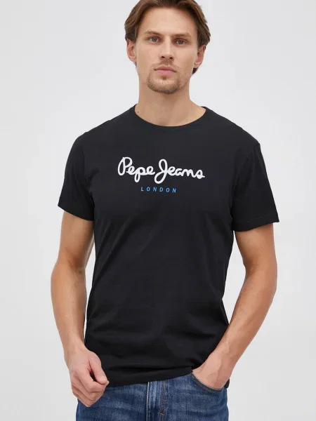 T-shirt z nadrukiem z logo model ‘EGGO’ Pepe Jeans czarna