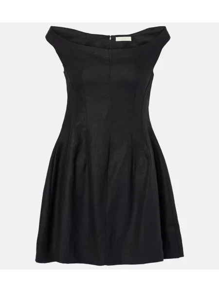 Laneni lanena obleka Faithfull črna