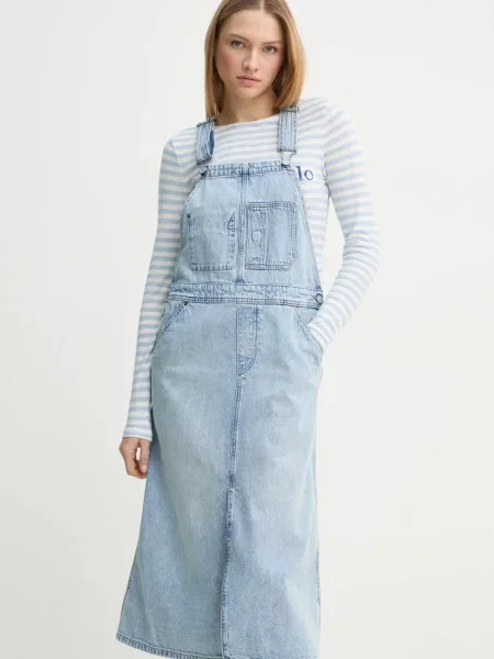 G-Star Raw sukienka jeansowa midi prosta niebieski