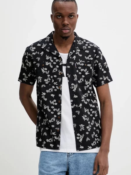 Košile s příměsí lnu Superdry regular s klasickým límcem černá