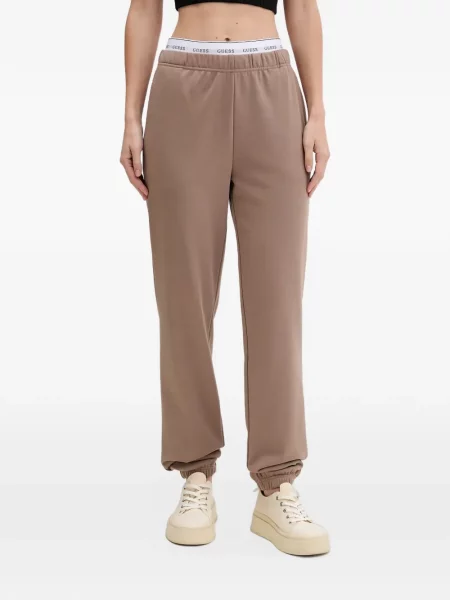 Pantaloni Guess alergare cu autograf maro