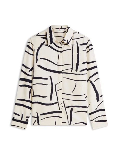 TOMMY HILFIGER Bluză negru / alb natural bej