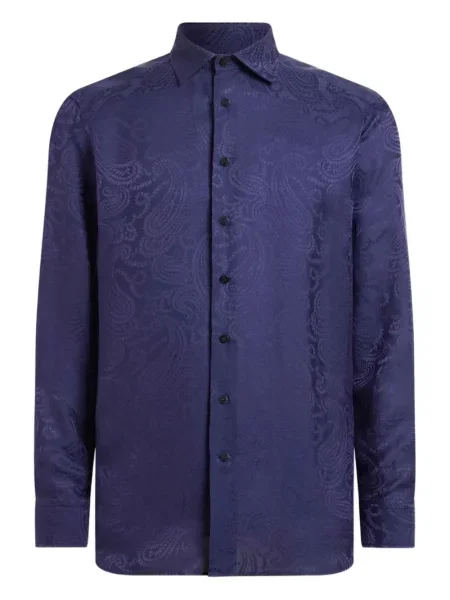 Cămașă Etro cu model paisley din jacard albastru