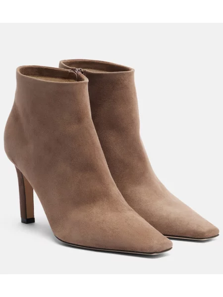 Cizme scurte The Row din piele de căprioară gri