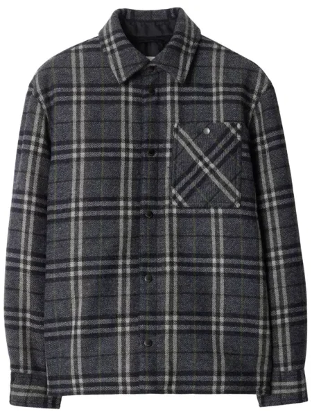 Vunena košulja Burberry karirana crna