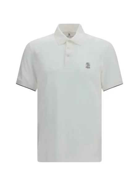 Tricou polo Brunello Cucinelli cu broderie alb