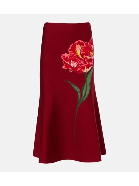 Spódnica midi Carolina Herrera wełniana w kwiatki do kolan czerwona