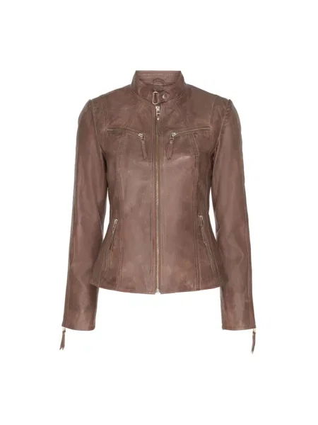 Kurtka skórzana Btfcph z kamieniami brązowa