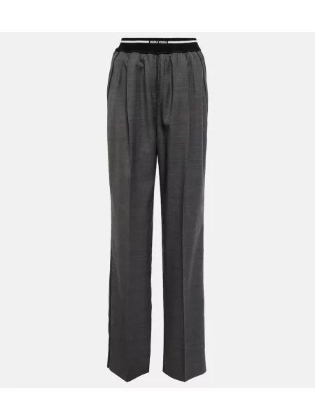 Szerokie spodnie Miu Miu w kratkę szare