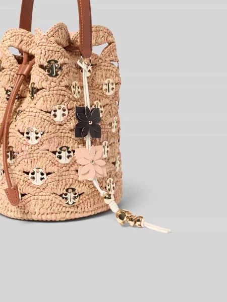 Torebka typu bucket bag w efekt plecionki Rabanne beżowy