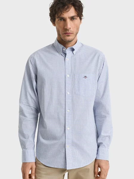 Картата класична сорочка Gant з попліну блакитна