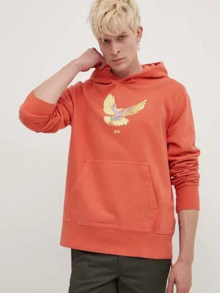 Bombažen pulover KSUBI flight kash hoodie s kapuco oranžna