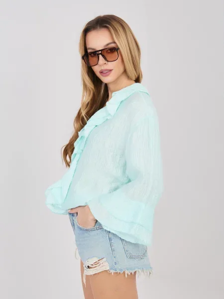 Cămașă Italy Moda cu volane verde