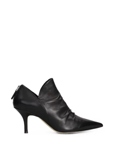 Cizme scurte The Seller din piele cu volane negru