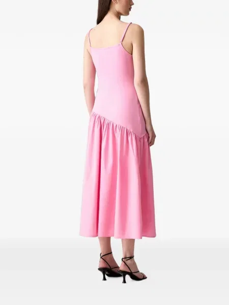 Rochie midi Never Fully Dressed cu volane asimetrică roz
