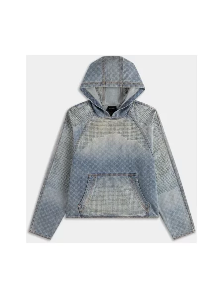 Daily Paper bluza jeansowa Destroyed Denim Hoodie z kapturem wzorzysta niebieski