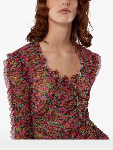 Rochie midi Msgm cu model floral cu imagine până la genunchi negru
