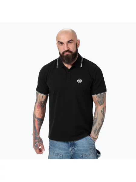 Tricou polo pentru bărbați Pitbull West Coast Polo Pique Stripes Regular black negru