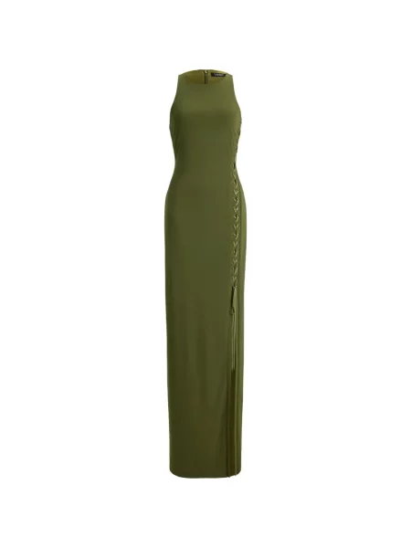 Rochie maxi Lauren Ralph Lauren cu șireturi din jerseu verde