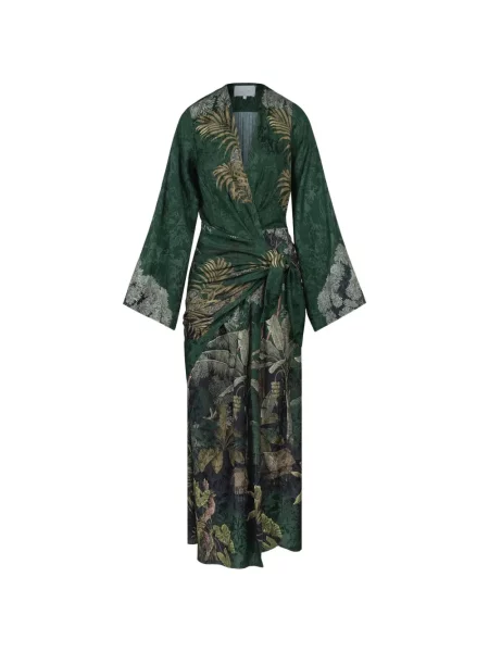 Rochie midi Johanna Ortiz cu model floral din jacard până la genunchi verde