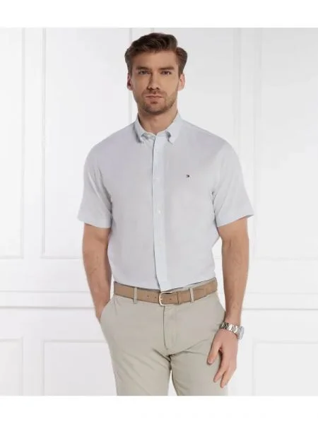 Tommy Hilfiger Cămașă | cu adaos de in albastru