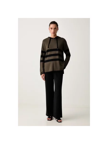 Bluza z kapturem Joseph Ribkoff w paski z kapturem z paskiem zielona