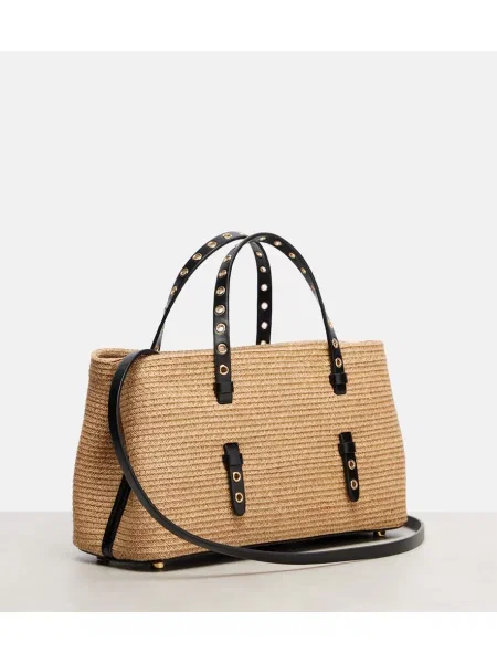Geantă de plajă Alaïa de paie bej