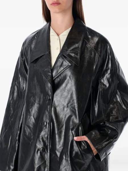 Palton Low Classic din piele negru