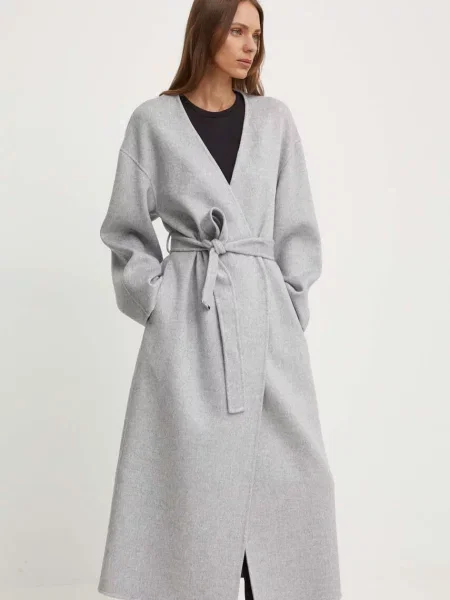 Вълнено палто Calvin Klein преходен модел сиво
