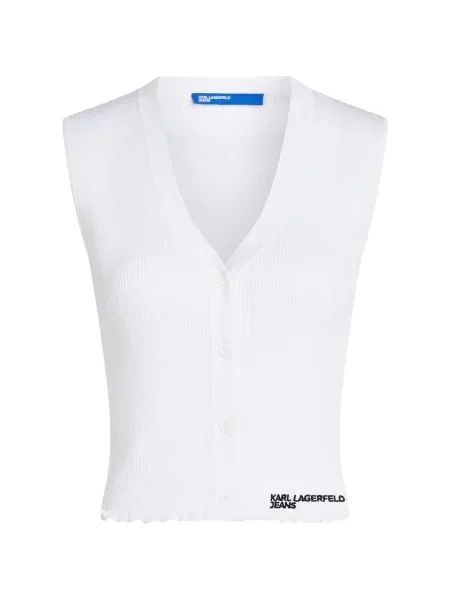 Top Karl Lagerfeld Jeans cu decolteu în V alb