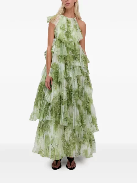Rochie maxi Aje cu model floral cu imagine verde