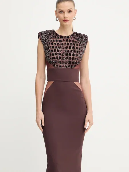 Elisabetta Franchi rochie midi mulată bordo