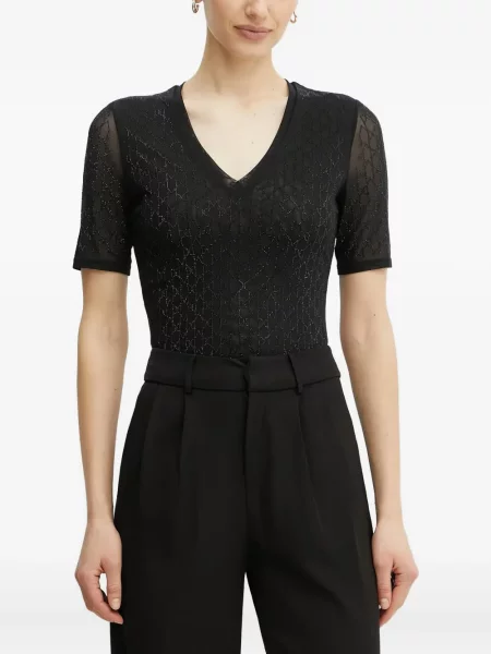 Tricou Marciano By Guess cu decolteu în V scurt negru
