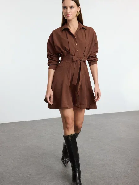 Obleka srajčna obleka Trendyol rjava