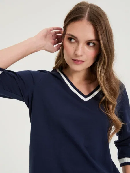 Tricou cu mânecă lungă Marisse cu mâneci lungi albastru