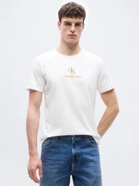 Calvin Klein Jeans Tričko hnedá / žltá biela