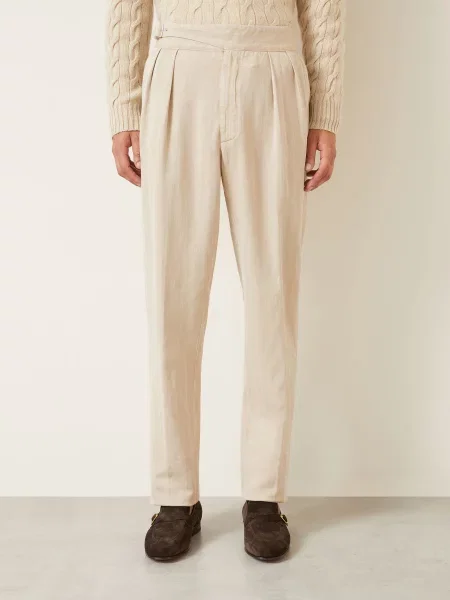 Ralph Lauren Purple Label Kalhoty Regular Fit Z Lnu béžová