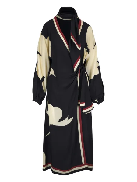 Midi haljina Johanna Ortiz s cvjetnim printom s printom na preklop crna