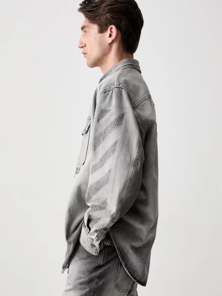 Off-White cămașă din denim pentru bărbați alb