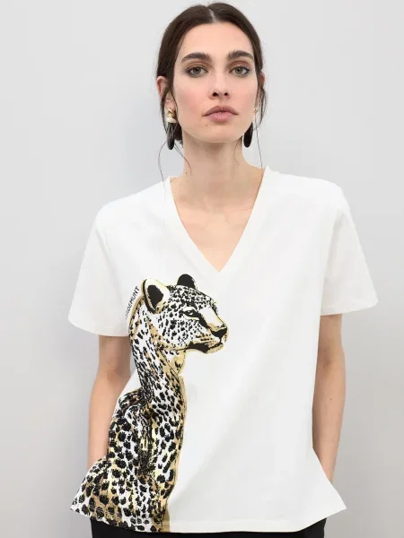 Lola Casademunt Tričko tmavě béžová / černá bílá