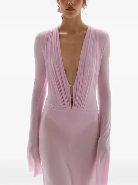 Rochie maxi Manuri drapată lungă de costum roz
