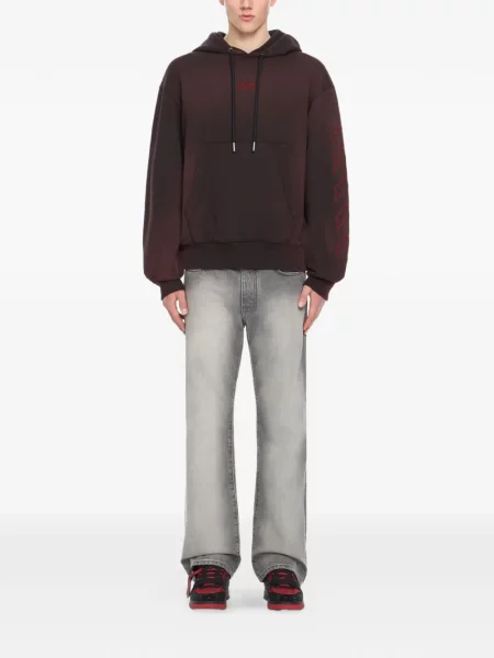 Hanorac cu glugă Off-white cu broderie alb