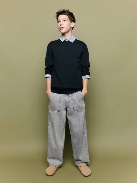 Sweter ze bawełnianej cienkiej dzianiny Dzieci lata MANGO KIDS granatowy