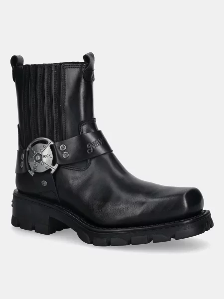 New Rock ghete chelsea de piele Itali Negro Motorcycle Negro cu plat negru