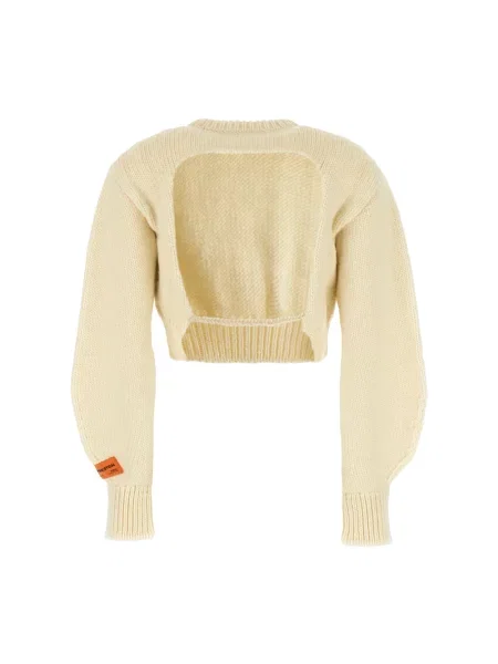 Sweter Heron Preston wełniany o krotszym kroju z odkrytymi plecami beżowy