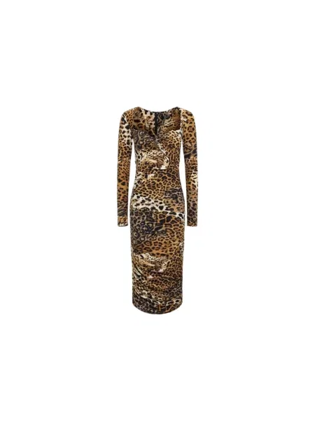 Sukienka Roberto Cavalli z nadrukiem brązowa