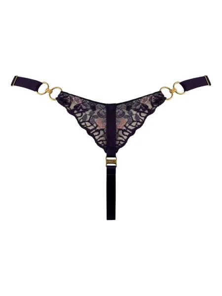 Chiloți tanga Bordelle cu model floral din dantelă violet