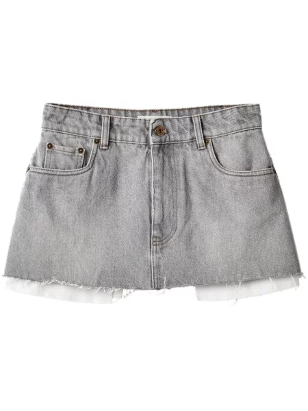 Fustă din denim Miu Miu cu broderie gri