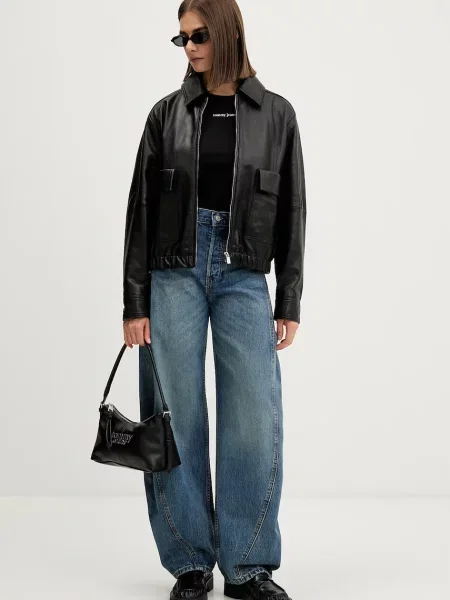 Tommy Jeans crop top z elastanom črna